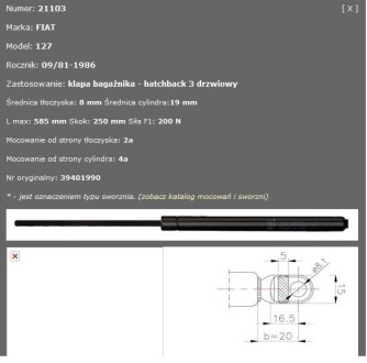 Spryna gazowa pokrywy baganika fiat - KROSNO 21103
