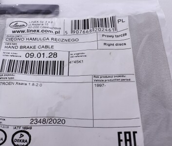 Фото 5 - Трос ручного тормоза LINEX 090128