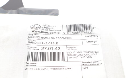 Фото 2 - Трос ручного тормоза LINEX 27.01.42 (270142)