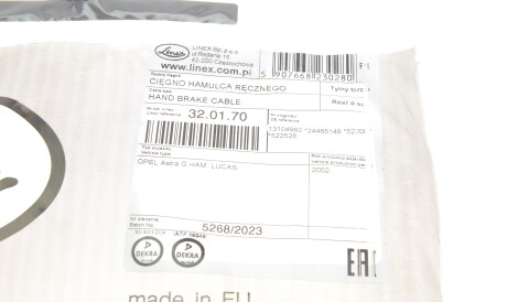 Фото 2 - Трос ручного гальма LINEX 32.01.70 (320170)