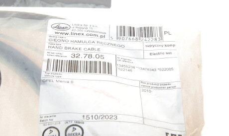 Фото 2 - Трос ручного тормоза LINEX 32.78.05 (327805)