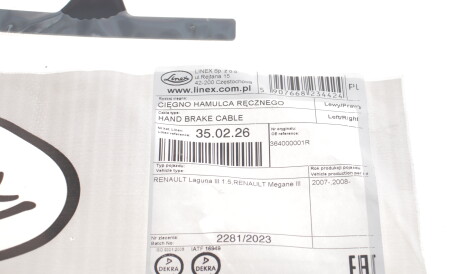 Фото 2 - Трос ручного тормоза LINEX 35.02.26 (350226)