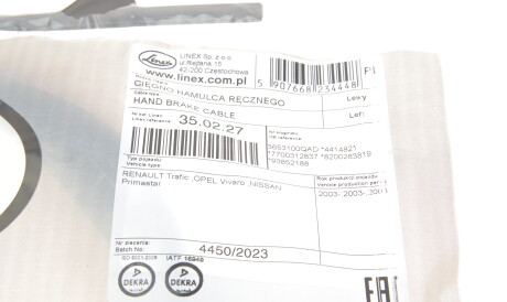 Фото 2 - Трос ручного гальма LINEX 35.02.27 (350227)