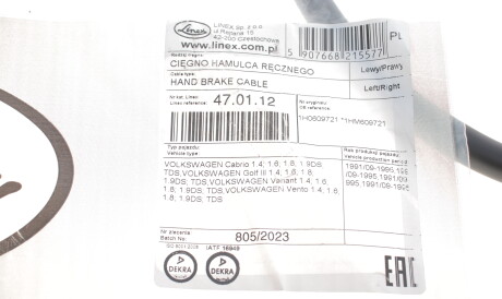 Фото 2 - Трос ручного гальма LINEX 47.01.12 (470112)