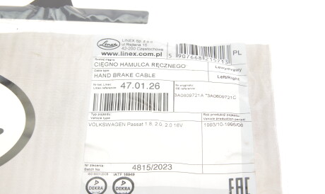 Фото 2 - Трос ручного гальма LINEX 47.01.26 (470126)