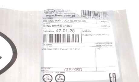 Фото 2 - Трос ручного гальма LINEX 47.01.28 (470128)