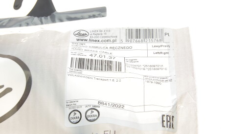 Фото 2 - Трос ручного гальма LINEX 47.01.37 (470137)