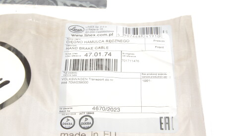 Фото 2 - Трос ручного тормоза LINEX 47.01.74 (470174)
