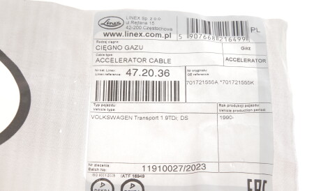 Фото 3 - Тросик газу LINEX 47.20.36 (472036)