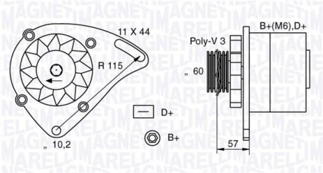 Генератор - ((46231658, 46231693, 46407644, 46419911, 46420960)) MAGNETI MARELLI 063321173010 (фото 1)