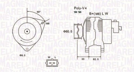 Генератор - ((1017500, 1086299, 98VB10K359BB, 98VB10K359BC, 98VB10K359BA)) MAGNETI MARELLI 063731317010