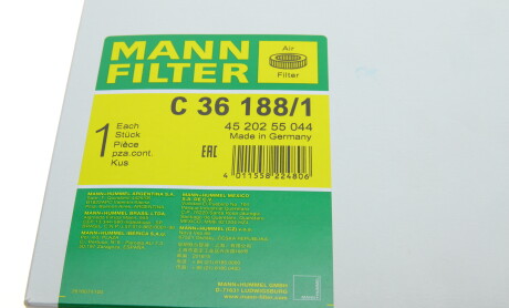 Фото 5 - Воздушный фильтр MANN C 36 188/1 (C361881)