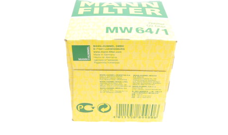 Фото 2 - Масляный фильтр MANN MW 64/1 (MW641)