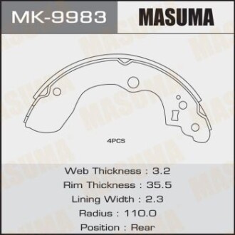 Колодки гальмівні стояночного тормоза (MK-9983) - MASUMA MK9983