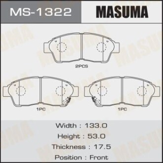 Колодки гальмівні передн Toyota Camry (-00), RAV 4 (-00) (MS-1322) - MASUMA MS1322