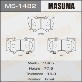 Колодки тормозные передн Mitsubishi Pajero (06-)/ Toyota Hilux (11-), Land Cruiser Prado (02-09) (MS-1482) - (044650K360, 0446535290, 0446560280) MASUMA MS1482 (фото 1)