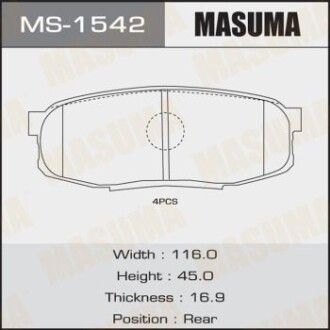 Колодки тормозные задн Toyota Land Cruiser (09-), Tundra (07-) (MS-1542) - MASUMA MS1542