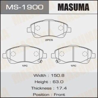 Колодки гальмівні передн Toyota Avensis (03-08) (MS-1900) - (0446505270, 0446505280, 0446505130) MASUMA MS1900 (фото 1)