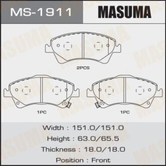 Колодки тормозные передн Toyota Auris (06-15), Avensis (08-), Corolla (06-10) (MS-1911) - MASUMA MS1911