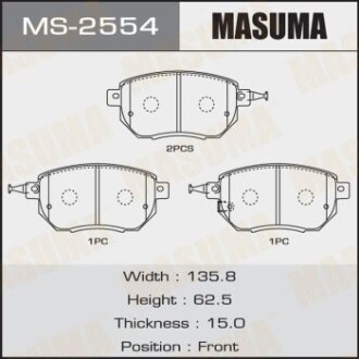 Колодки гальмівні передн Nissan Murano, Qashqai 2.5, 3.5 (07-) (MS-2554) - MASUMA MS2554