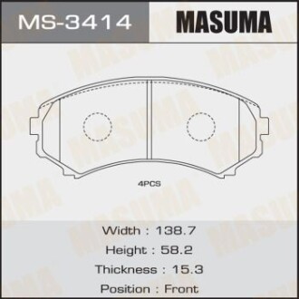 Колодки гальмівні передн Mitsubishi Pajero (00-) (MS-3414) - MASUMA MS3414