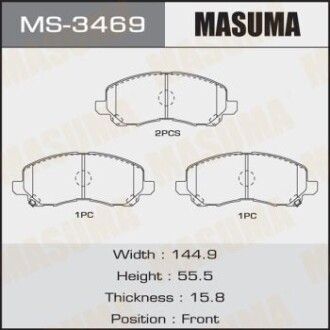 Колодки гальмівні передн Mitsubishi ASX (10-), Grandis (03-09), Lancer (07-15), Outlander (08-) (MS-3469) - MASUMA MS3469