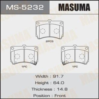 Колодки тормозные передн AN-298WK, NP5010, P49016 - (b4Y53329Z, B4Y63323Z, B4Y63323ZA) MASUMA MS5232