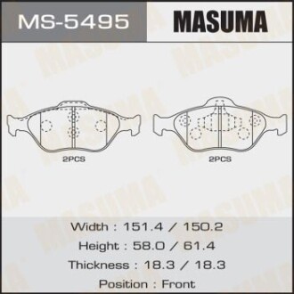 Колодки тормозные переднTOYOTA YARIS (10-16), MAZDA 2 (07-15), FORD FIESTA VI (09-14) (MS-5495) - MASUMA MS5495