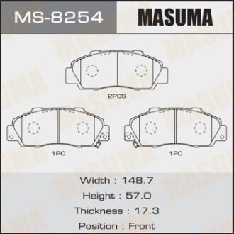 Колодки гальмівні передн Honda Accord (-02), Civic (-00), CR-V (-01), HR-V (-06), Legend (-04) (MS-8254) - MASUMA MS8254