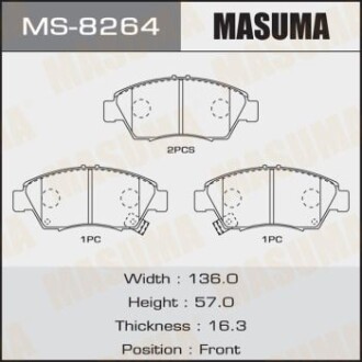 Колодки тормозные AN-376WK, NP8005, P28023 передн HONDA JAZZ IV (MS-8264) - (45022SR3V12, 45022SR3V11, 45022SR3V10) MASUMA MS8264