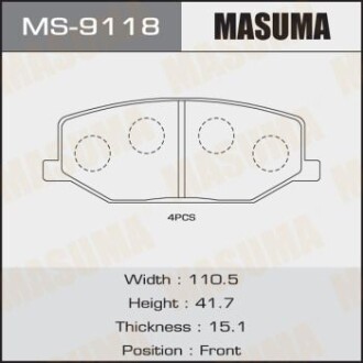 Колодки гальмівні (MS-9118) - (1A013323Z, 1A073323Z, 1A123323Z) MASUMA MS9118 (фото 1)