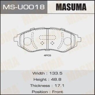 Колодки тормозные передн CHEVROLET AVEO (T300) (MS-U0018) - MASUMA MSU0018 (фото 1)