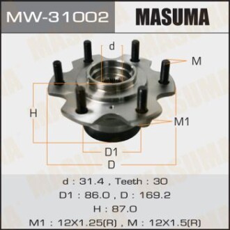 Маточина колеса переднього у зборі з підшипником Mitsubishi Pajero (00-) (MW-31002) - (3880A012) MASUMA MW31002