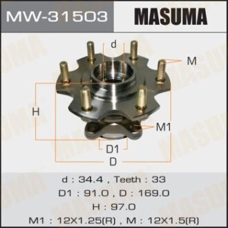 Маточина колеса заднього у зборі з підшипником Mitsubishi Pajero (00-06) (MW-31503) - (mr418524, 3780a011, mr418068) MASUMA MW31503