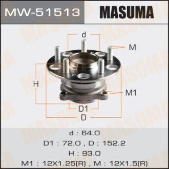 Ступица колеса задняя ACCORD 09- (with ABS) - (42200TL0G51, 42200TA0A51) MASUMA MW51513