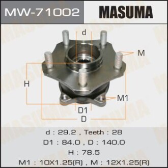 Маточина колеса переднього у зборі з підшипником Suzuki Grand Vitara (05-) (MW-71002) - (4340165J00, 4340165J00000, 4340165J02) MASUMA MW71002