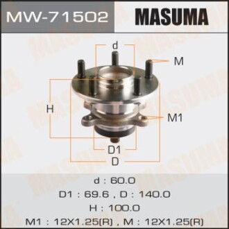 Ступица колеса заднего в сборе с подшипником Suzuki SX 4 (06-) (с ABS) (MW-71502) - (4340280J00) MASUMA MW71502 (фото 1)