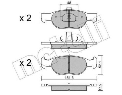 Комплект тормозных колодок, дисковый тормоз - Metelli 22-0079-2