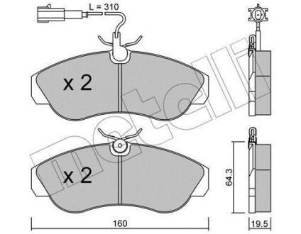 Комплект тормозных колодок, дисковый тормоз - Metelli 22-0155-1