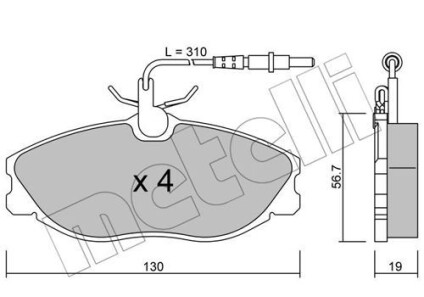 Колодки гальмівні (передні) Citroen Xsara 98-05/Peugeot 306 96-01/406 95-04/607 00-11 (+датчики) - (e172522, E172116, 8671016618) Metelli 22-0214-0