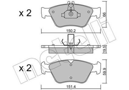 Колодки гальмівні (передні) MB C-class (W202/S202)/E-class (W210/S210)/CLK-class (C208)/SLK 93-04 - (0024204420, 0024209620, 0044200220) Metelli 22-0219-0