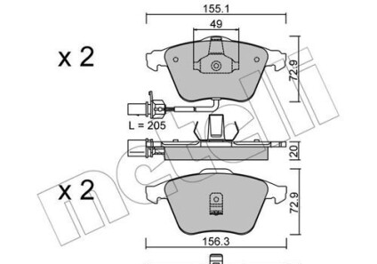 Колодки гальмівні (передні) Audi A6 97-05 (+датчики) - (4B0698151R, 4B0698151AD, 4B0698151Q) Metelli 22-0549-0