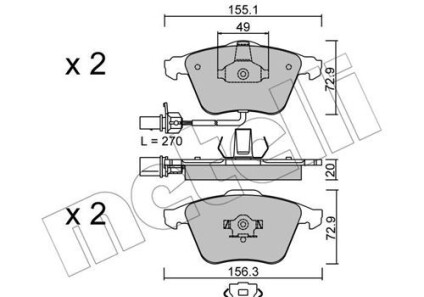 Комплект тормозных колодок, дисковый тормоз - Metelli 22-0549-1