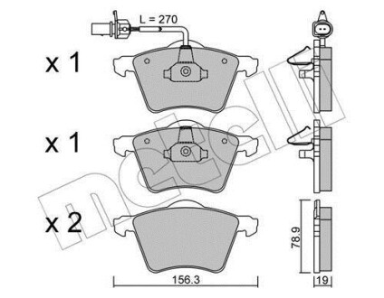 Комплект тормозных колодок, дисковый тормоз - Metelli 22-0550-0