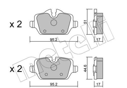 Комплект тормозных колодок, дисковый тормоз - Metelli 22-0641-0