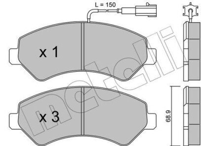 Комплект гальмівних колодок (дискових) - (425373, 425374, 425375) Metelli 22-0709-0