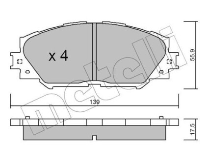 Колодки гальмівні (передні) Toyota Corolla 01-18/Auris 07-12/Rav4 III 05-/Yaris/Prius+ 12- - Metelli 22-0747-0