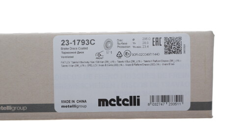 Фото 2 - Гальмівний диск Metelli 23-1793C (231793C)
