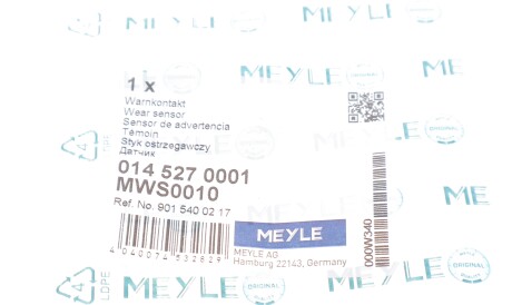 Фото 3 - Датчик износа тормозных колодок MEYLE 014 527 0001