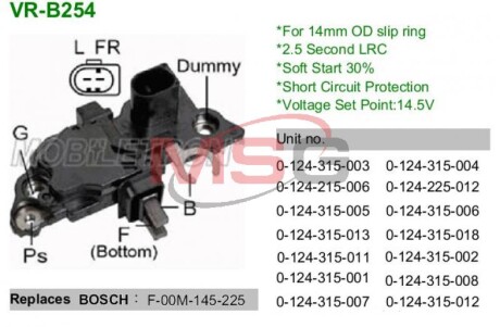 Регулятор генератора IB225 - (9949583, 038903803F) MOBILETRON VRB254